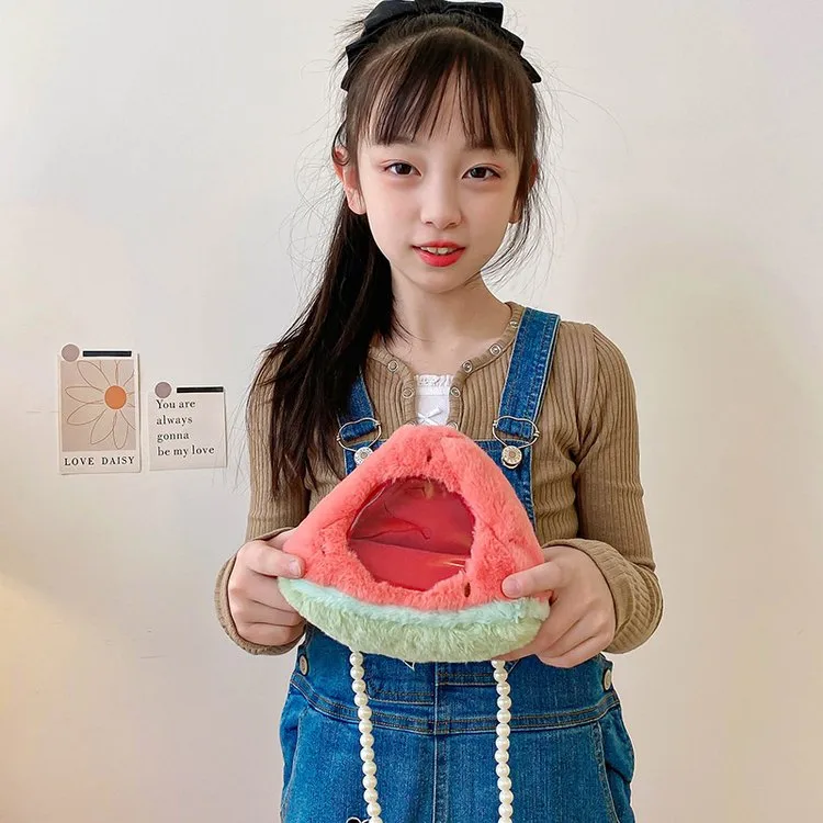Kid'S Plush Fruit Cute Round Zipper Shoulder Bag display picture 9