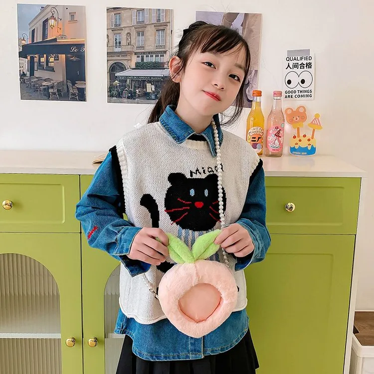 Kid'S Plush Fruit Cute Round Zipper Shoulder Bag display picture 23