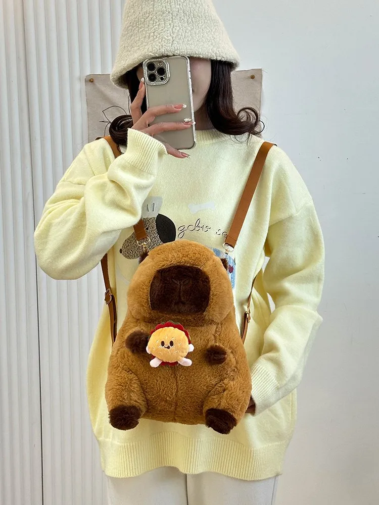 Women's Girl'S Plush Capybara Cute Oval Zipper Functional Backpack display picture 8