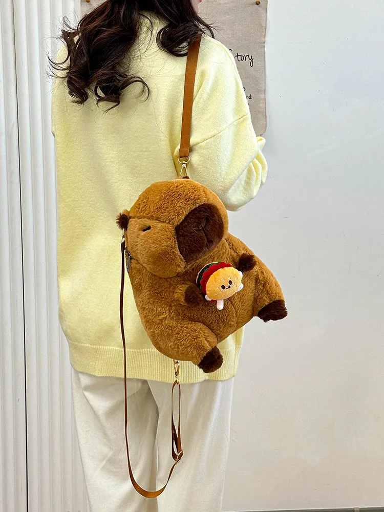 Women's Girl'S Plush Capybara Cute Oval Zipper Functional Backpack display picture 9
