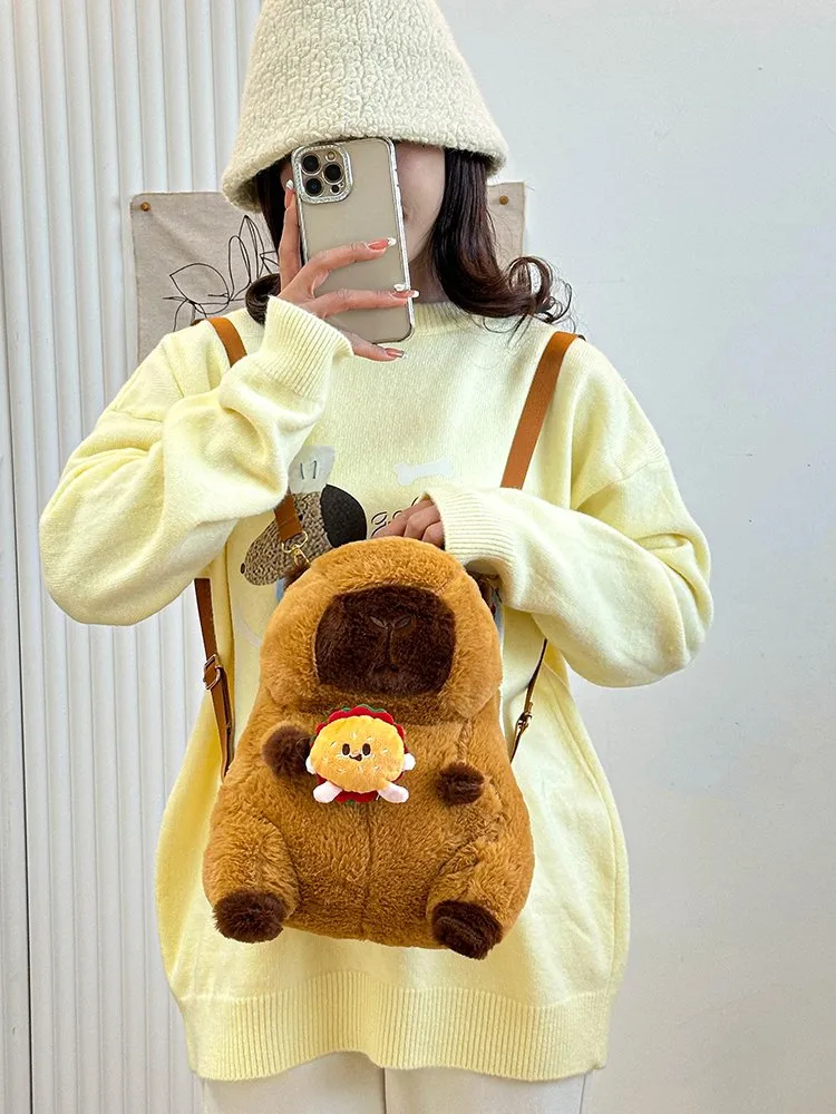 Women's Girl'S Plush Capybara Cute Oval Zipper Functional Backpack display picture 23