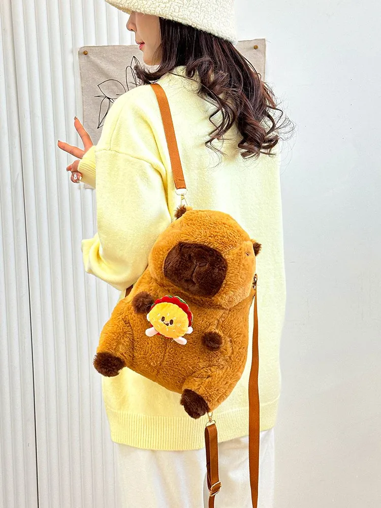 Women's Girl'S Plush Capybara Cute Oval Zipper Functional Backpack display picture 11