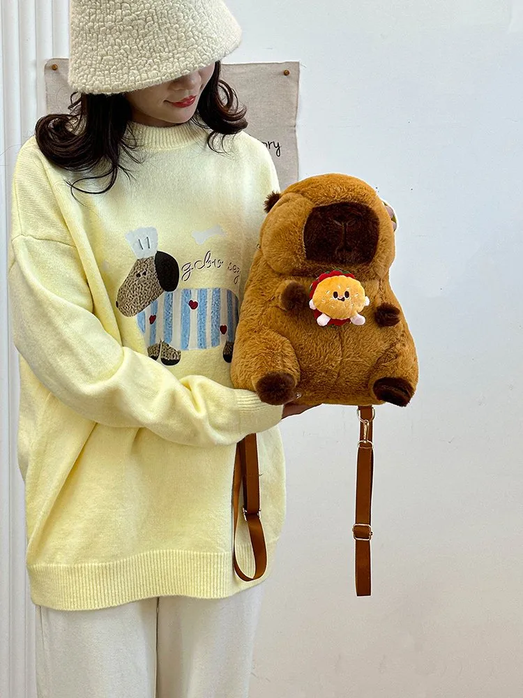 Women's Girl'S Plush Capybara Cute Oval Zipper Functional Backpack display picture 10
