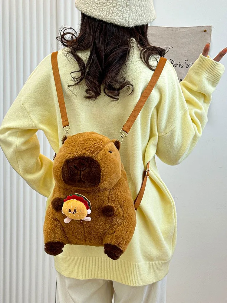 Women's Girl'S Plush Capybara Cute Oval Zipper Functional Backpack display picture 13