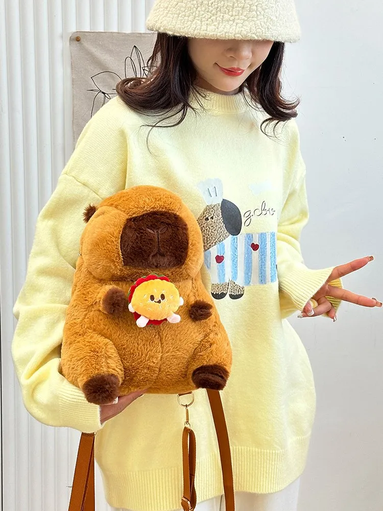 Women's Girl'S Plush Capybara Cute Oval Zipper Functional Backpack display picture 24