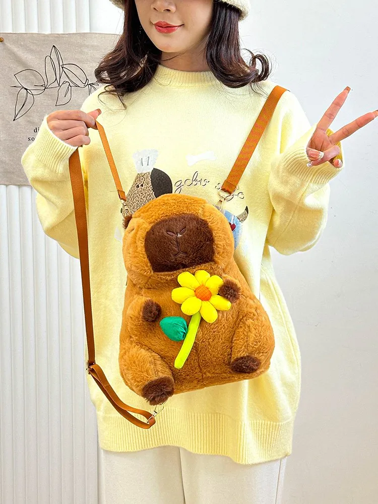 Women's Girl'S Plush Capybara Cute Oval Zipper Functional Backpack display picture 20
