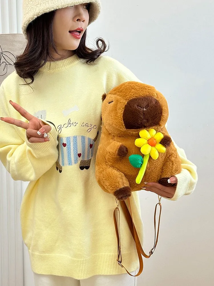 Women's Girl'S Plush Capybara Cute Oval Zipper Functional Backpack display picture 14