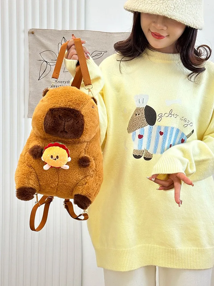 Women's Girl'S Plush Capybara Cute Oval Zipper Functional Backpack display picture 29