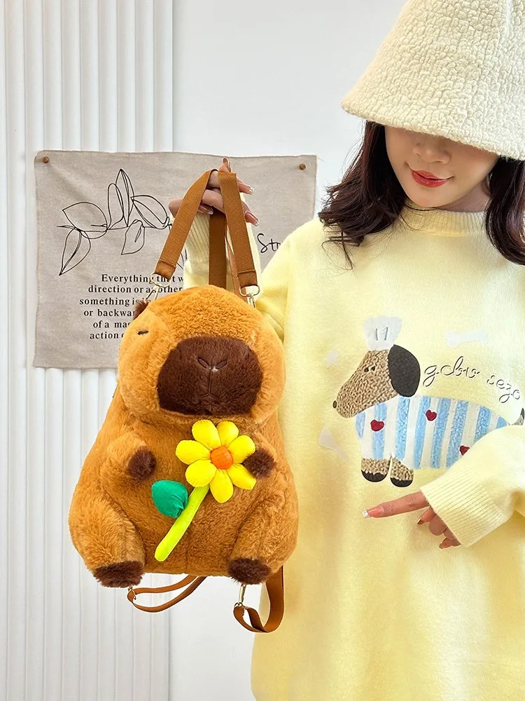 Women's Girl'S Plush Capybara Cute Oval Zipper Functional Backpack display picture 25