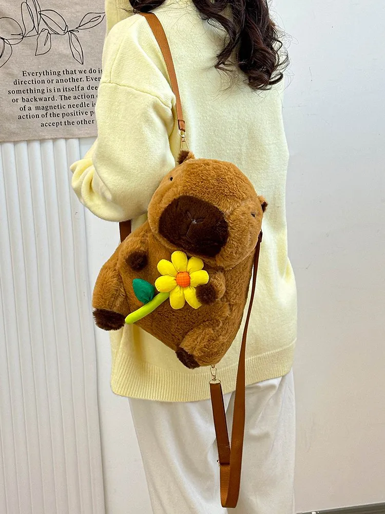 Women's Girl'S Plush Capybara Cute Oval Zipper Functional Backpack display picture 27
