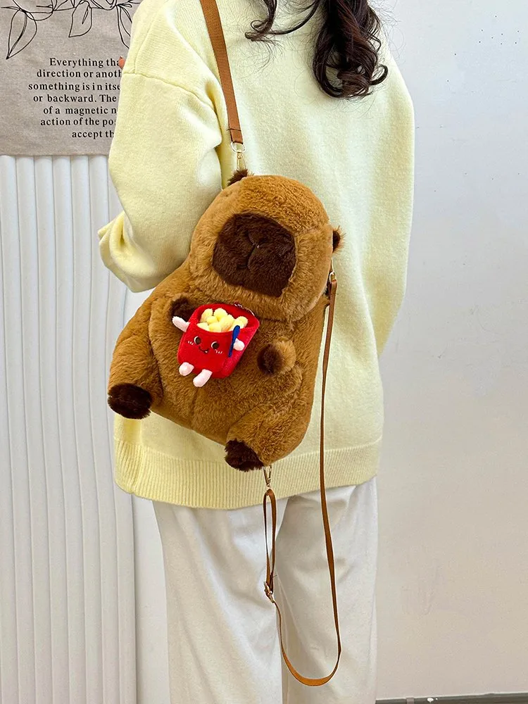 Women's Girl'S Plush Capybara Cute Oval Zipper Functional Backpack display picture 19