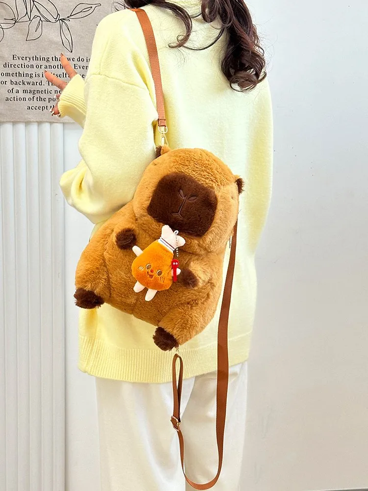 Women's Girl'S Plush Capybara Cute Oval Zipper Functional Backpack display picture 16