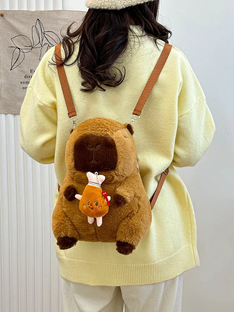 Women's Girl'S Plush Capybara Cute Oval Zipper Functional Backpack display picture 30
