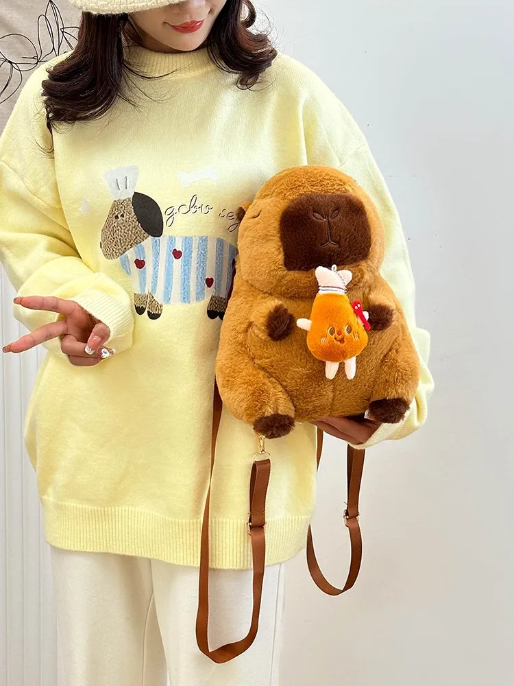 Women's Girl'S Plush Capybara Cute Oval Zipper Functional Backpack display picture 17