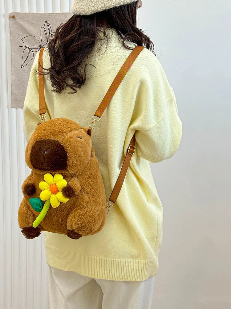 Women's Girl'S Plush Capybara Cute Oval Zipper Functional Backpack display picture 21