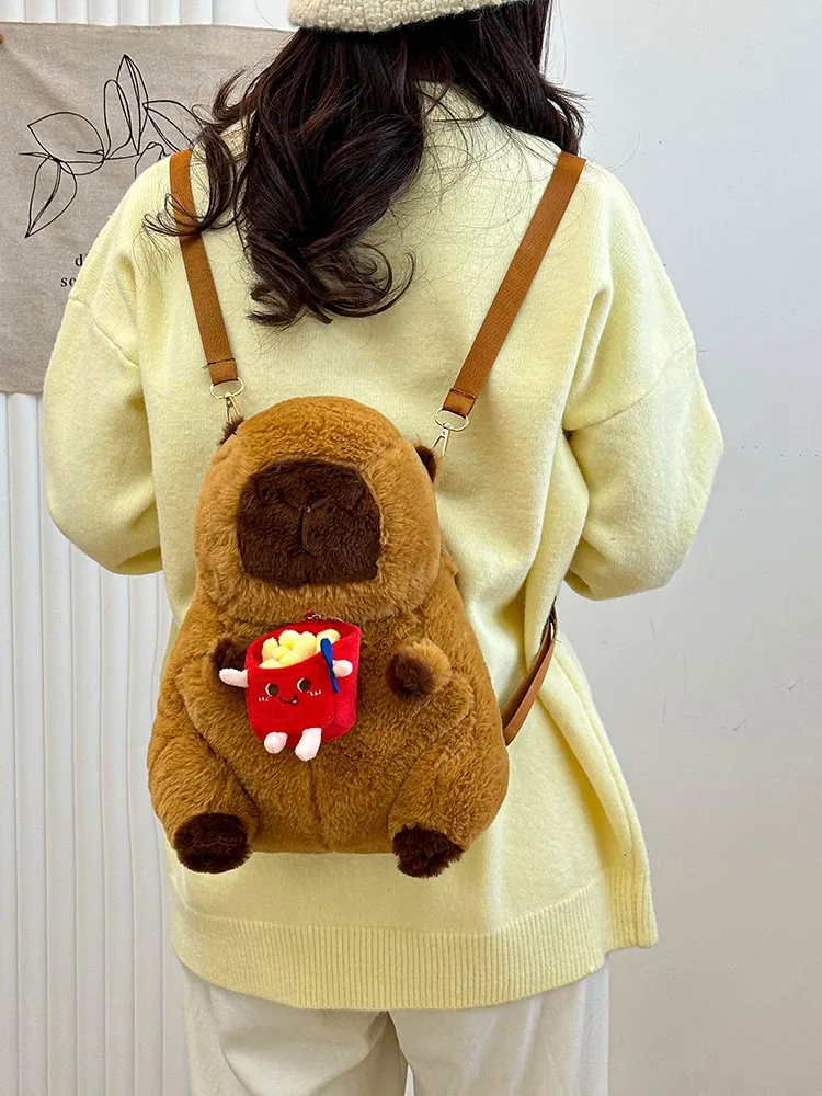 Women's Girl'S Plush Capybara Cute Oval Zipper Functional Backpack display picture 22