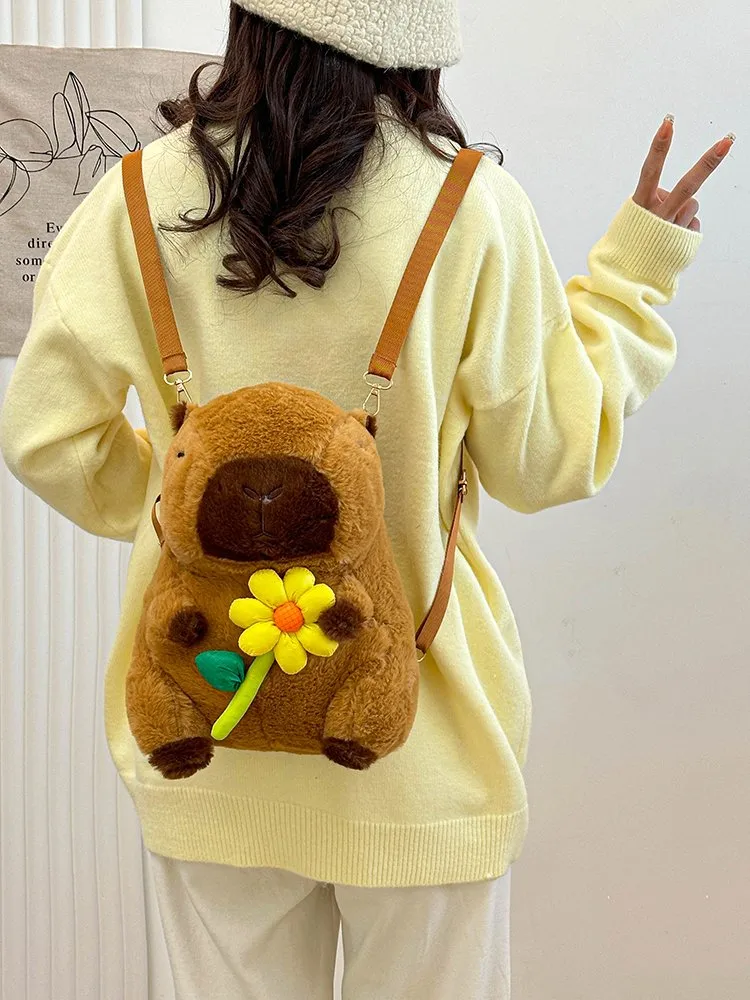 Women's Girl'S Plush Capybara Cute Oval Zipper Functional Backpack display picture 18