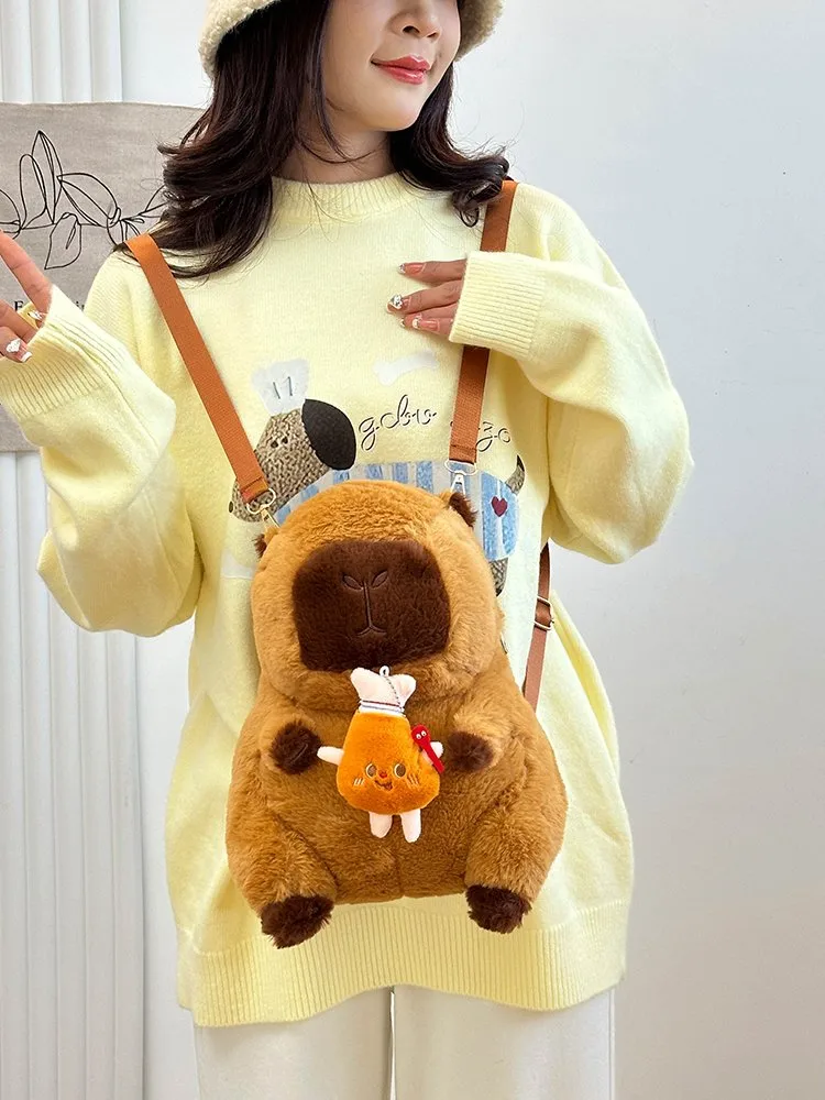 Women's Girl'S Plush Capybara Cute Oval Zipper Functional Backpack display picture 15