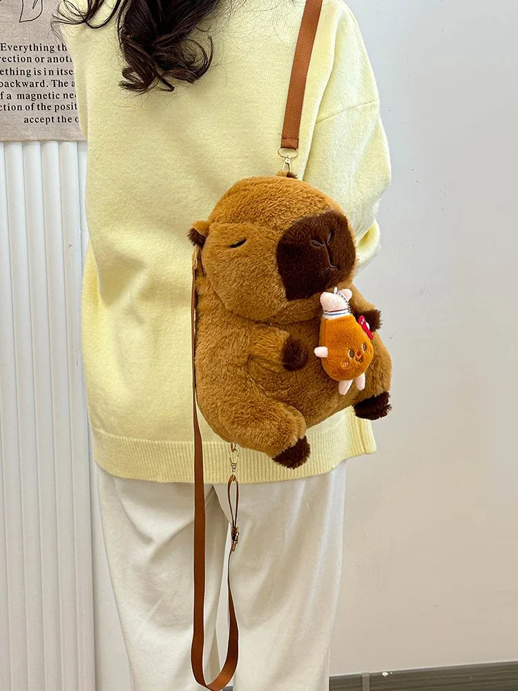 Women's Girl'S Plush Capybara Cute Oval Zipper Functional Backpack display picture 26