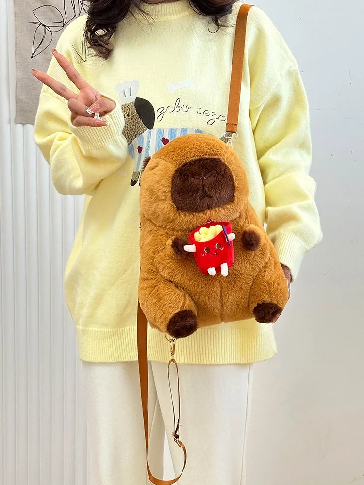 Women's Girl'S Plush Capybara Cute Oval Zipper Functional Backpack display picture 28