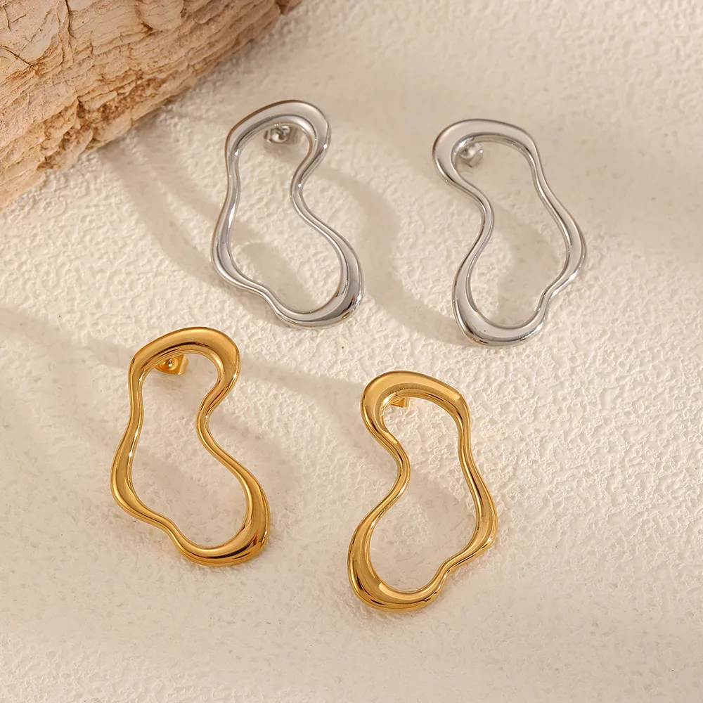 1 Pair IG Style Irregular Polishing Plating 304 Stainless Steel 18K Gold Plated Ear Studs display picture 1