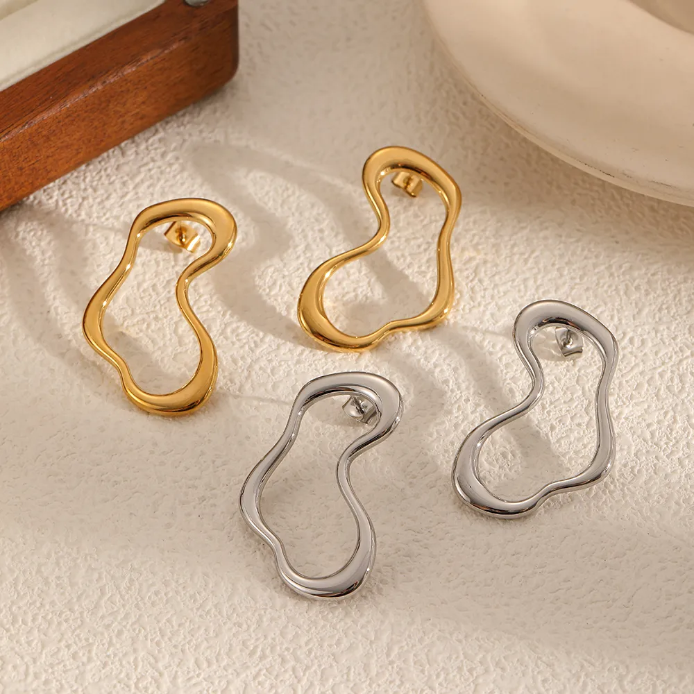 1 Pair IG Style Irregular Polishing Plating 304 Stainless Steel 18K Gold Plated Ear Studs display picture 2