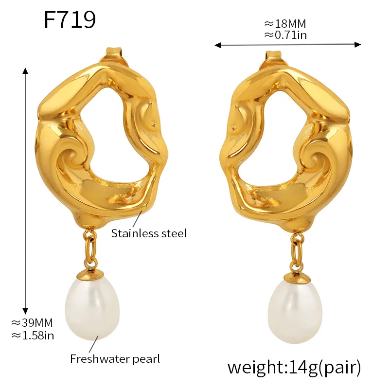 IG Style Elegant Simple Style Geometric Plating 304 Stainless Steel Freshwater Pearl 18K Gold Plated Earrings display picture 1