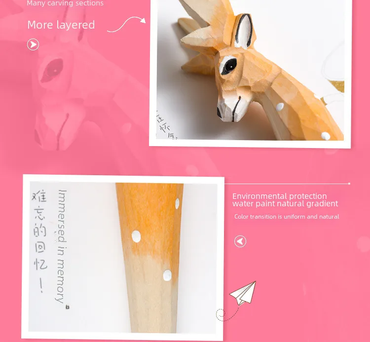 Giraffe Elephant Cute Cartoon Animal Pen Hand Carved Creative Wood Pen Wood Carving Pen DIY Gel Pen display picture 3