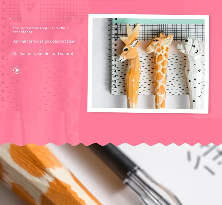 Giraffe Elephant Cute Cartoon Animal Pen Hand Carved Creative Wood Pen Wood Carving Pen DIY Gel Pen display picture 4