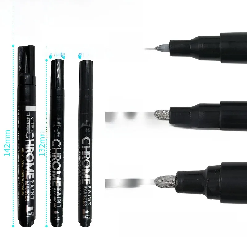 Transocean Multi Size Mirror Pen Reflective Paint Pen Chrome Plated Silver Plastic Rod Marker Pen Gundam High Light Electroplating Pen display picture 1