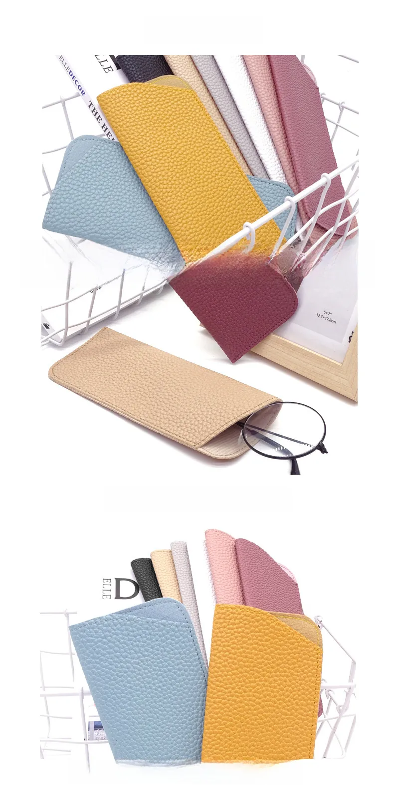 New Old Flower Glasses Bag Leather Knife Pocket Litchi Sunglasses Leather Case Thickened Glasses Leather Case display picture 5