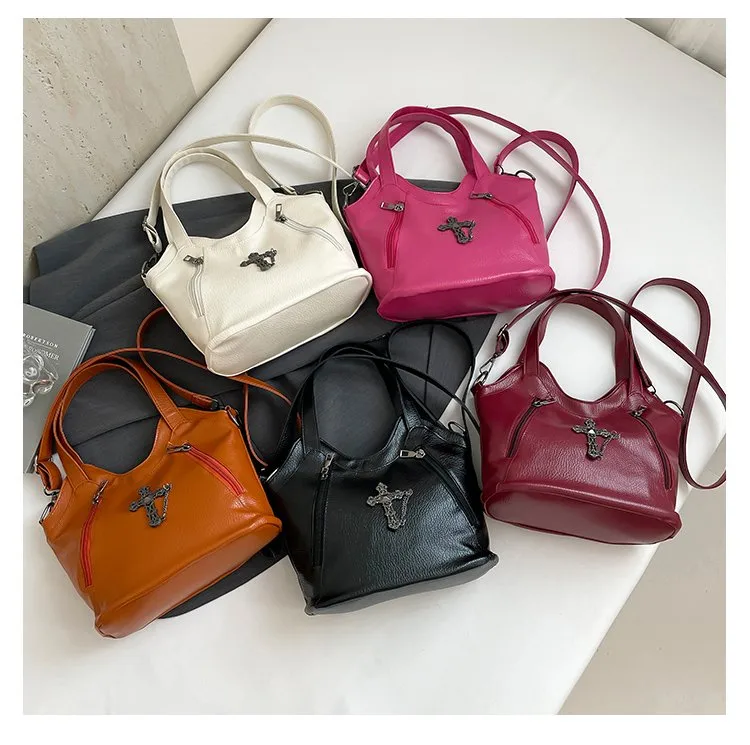 Women's Pu Leather Cross Streetwear Dumpling Shape Zipper Tote Bag display picture 17