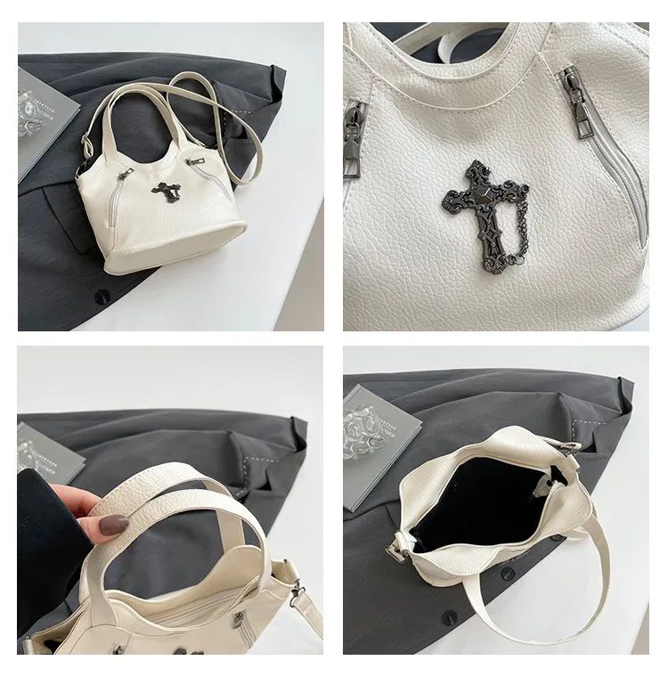 Women's Pu Leather Cross Streetwear Dumpling Shape Zipper Tote Bag display picture 19