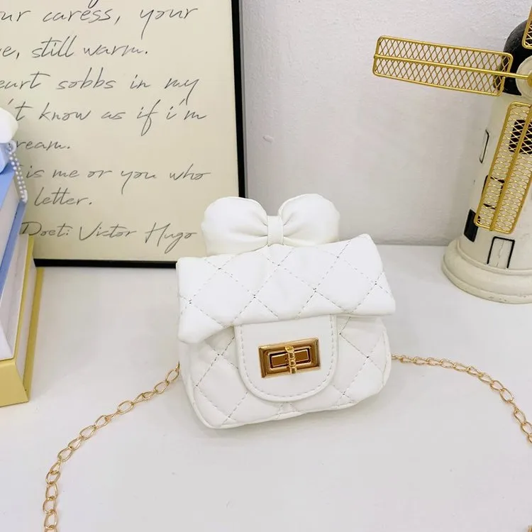 Girl'S Pu Leather Color Block Bow Knot Cute Square Lock Clasp Shoulder Bag display picture 23