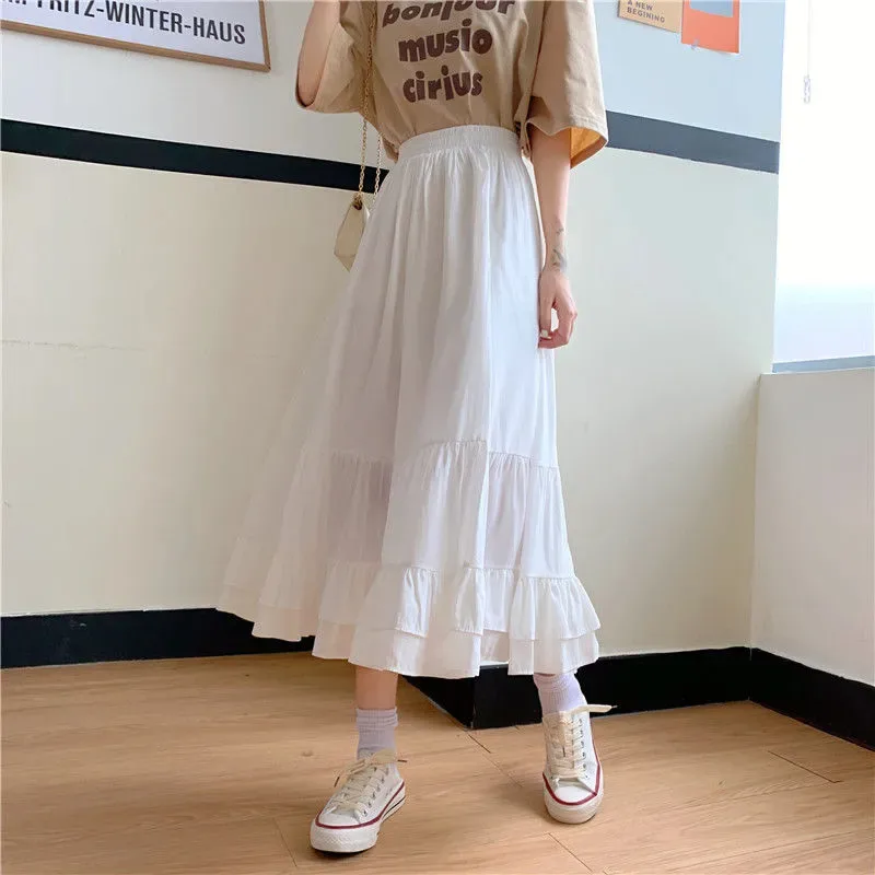 Women's Pleated Skirt Casual Elastic Waist Pleated Solid Color Midi Dress Outdoor Daily display picture 3