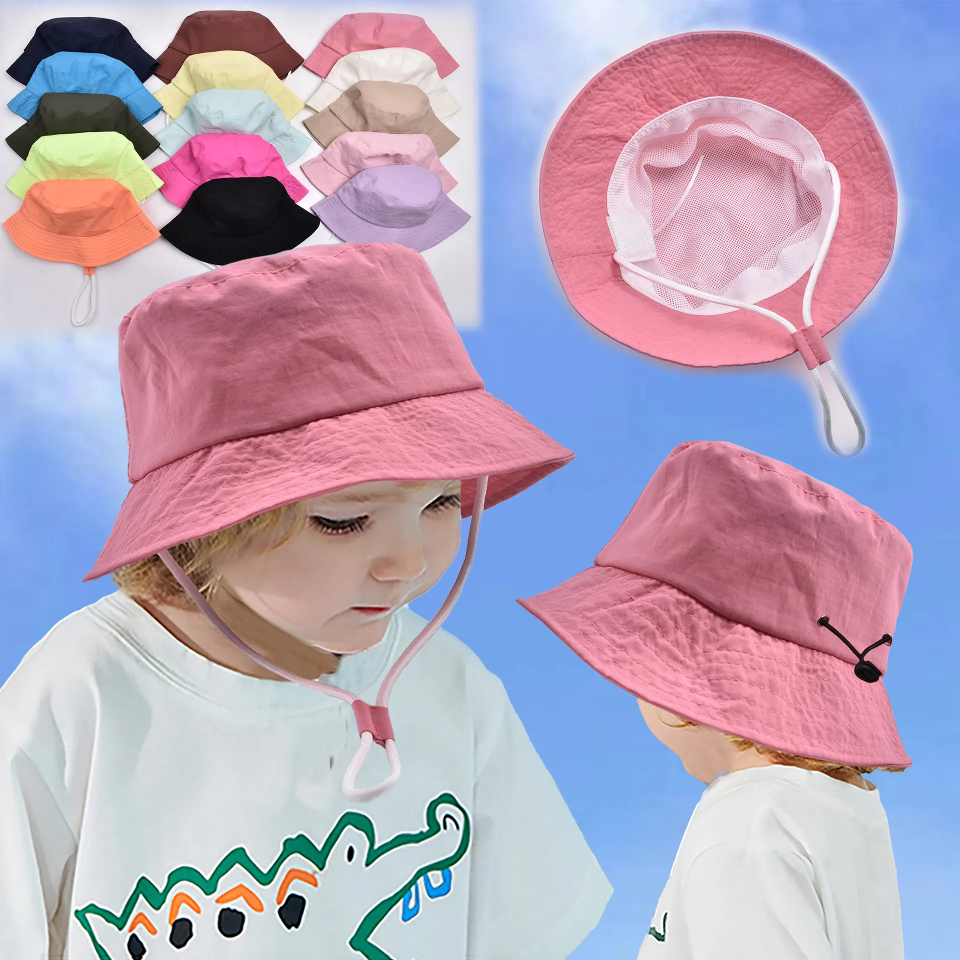 Children Unisex Cute Pastoral Solid Color Drawstring Bucket Hat display picture 1