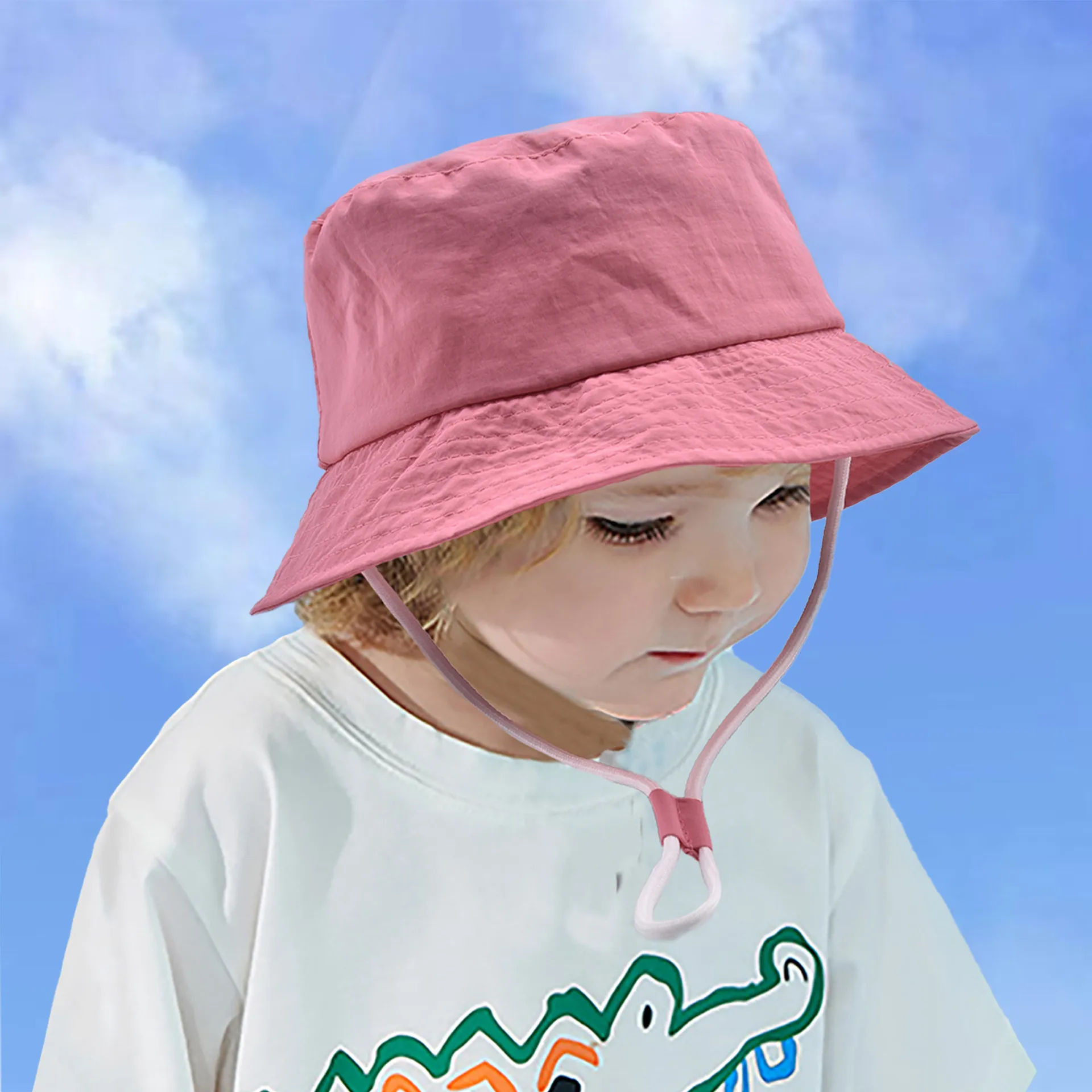 Children Unisex Cute Pastoral Solid Color Drawstring Bucket Hat display picture 2