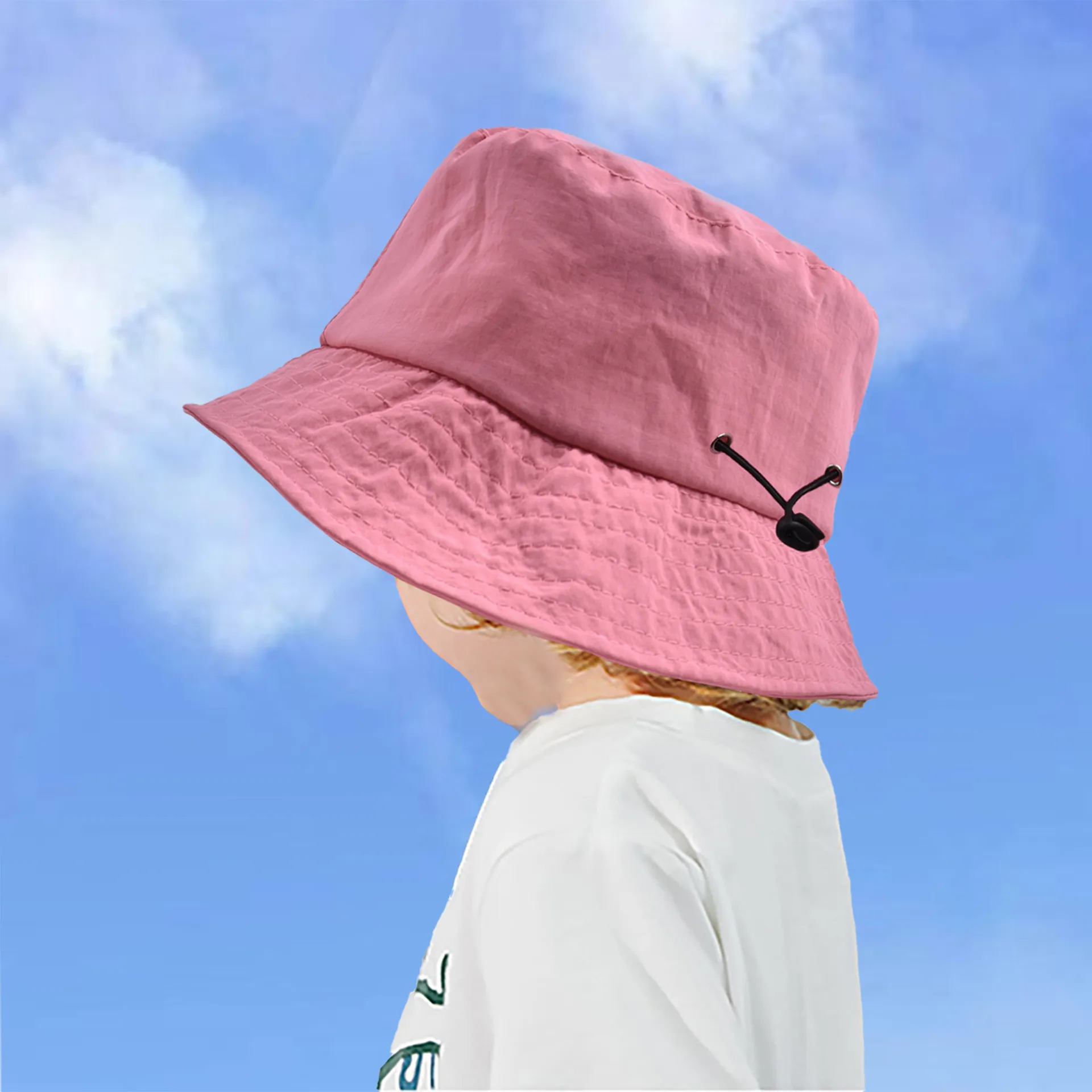 Children Unisex Cute Pastoral Solid Color Drawstring Bucket Hat display picture 3