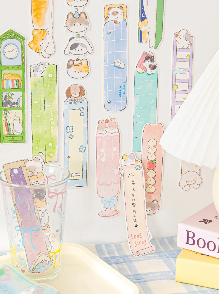 Animal Cartoon Cat Class Learning School Paper Cartoon Style Cute Preppy Style Bookmark display picture 1