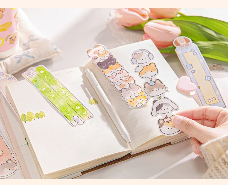 Animal Cartoon Cat Class Learning School Paper Cartoon Style Cute Preppy Style Bookmark display picture 5