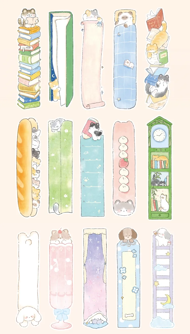 Animal Cartoon Cat Class Learning School Paper Cartoon Style Cute Preppy Style Bookmark display picture 12
