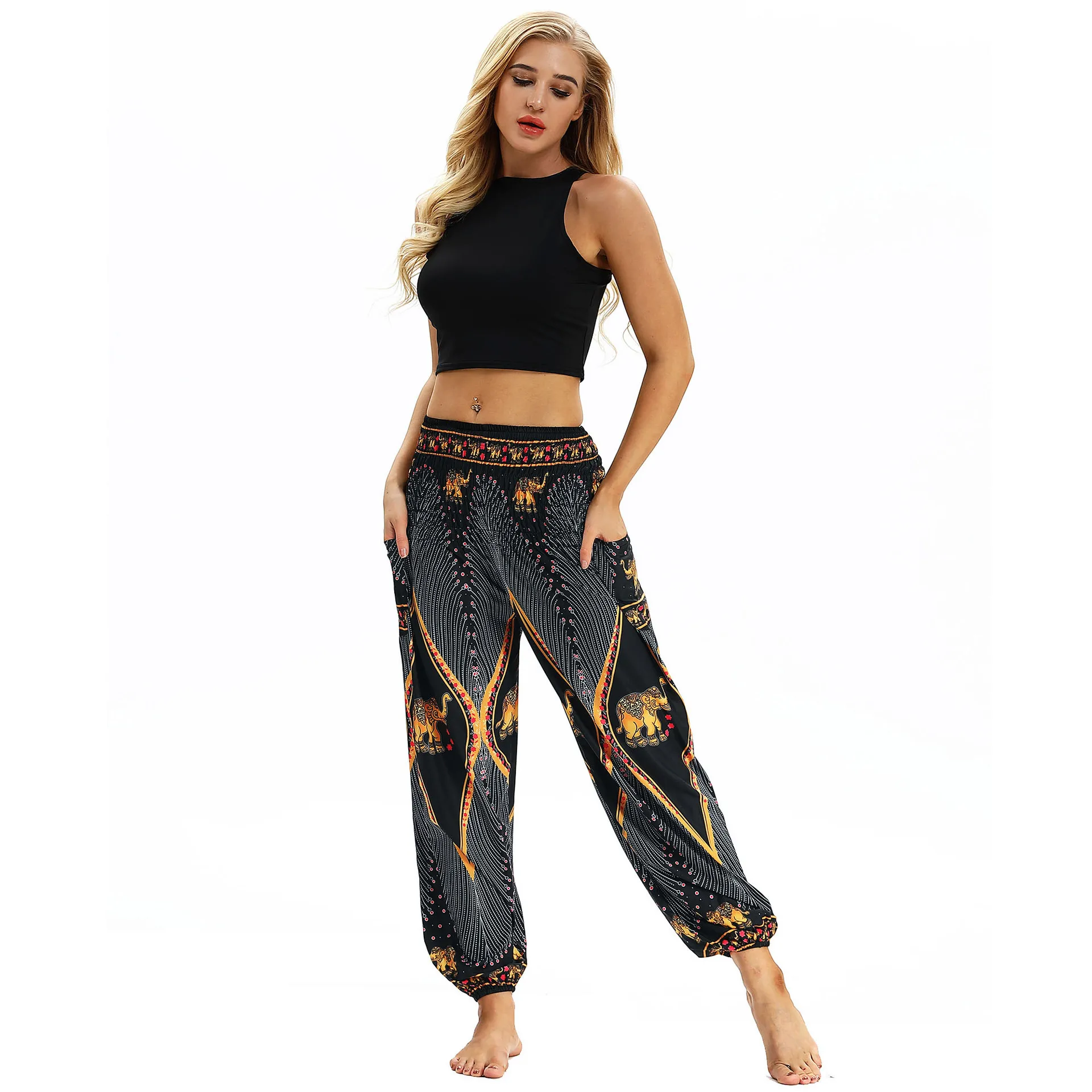 New Ethnic Style Digital Printing Women's Trousers Sports Casual Pants Loose High Waist Bloomers Spot display picture 13