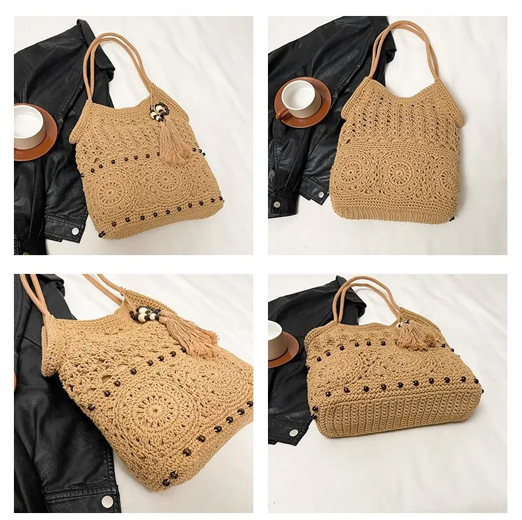 Women's Knit Geometric Vacation Square Open Straw Bag display picture 2