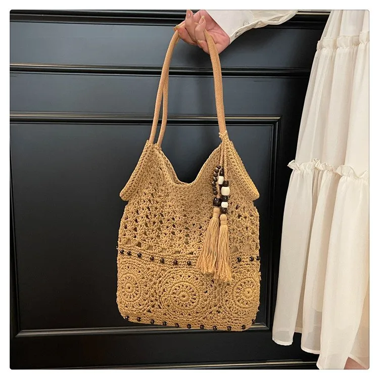Women's Knit Geometric Vacation Square Open Straw Bag display picture 10