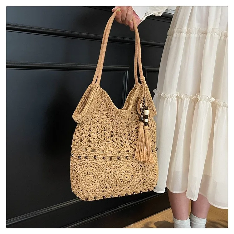 Women's Knit Geometric Vacation Square Open Straw Bag display picture 1