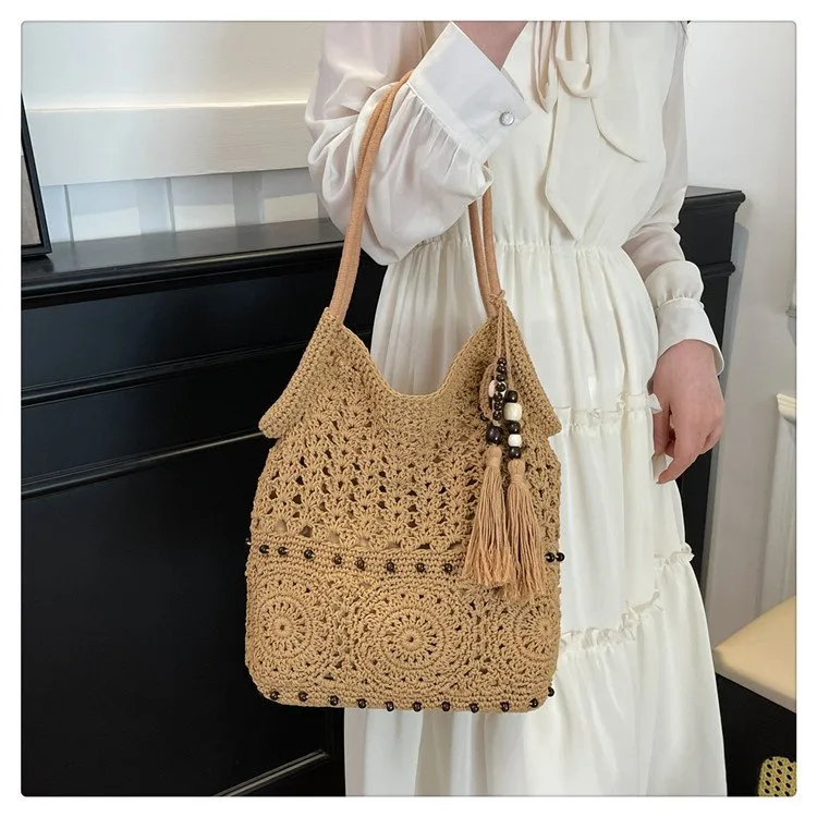 Women's Knit Geometric Vacation Square Open Straw Bag display picture 3