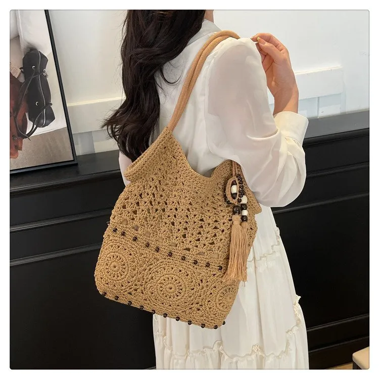 Women's Knit Geometric Vacation Square Open Straw Bag display picture 4