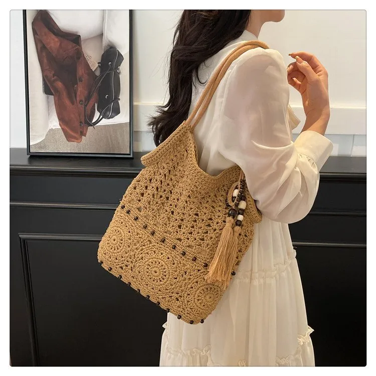 Women's Knit Geometric Vacation Square Open Straw Bag display picture 17