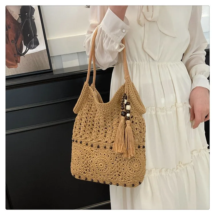 Women's Knit Geometric Vacation Square Open Straw Bag display picture 13