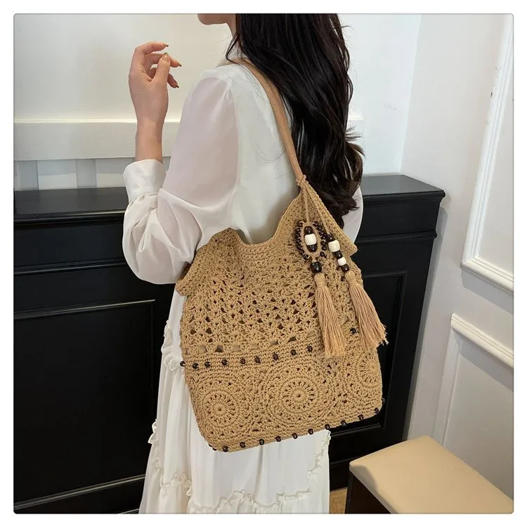 Women's Knit Geometric Vacation Square Open Straw Bag display picture 6